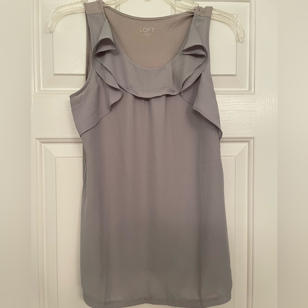LOFT Ruffle Gray Blouse - Picture 2 of 3